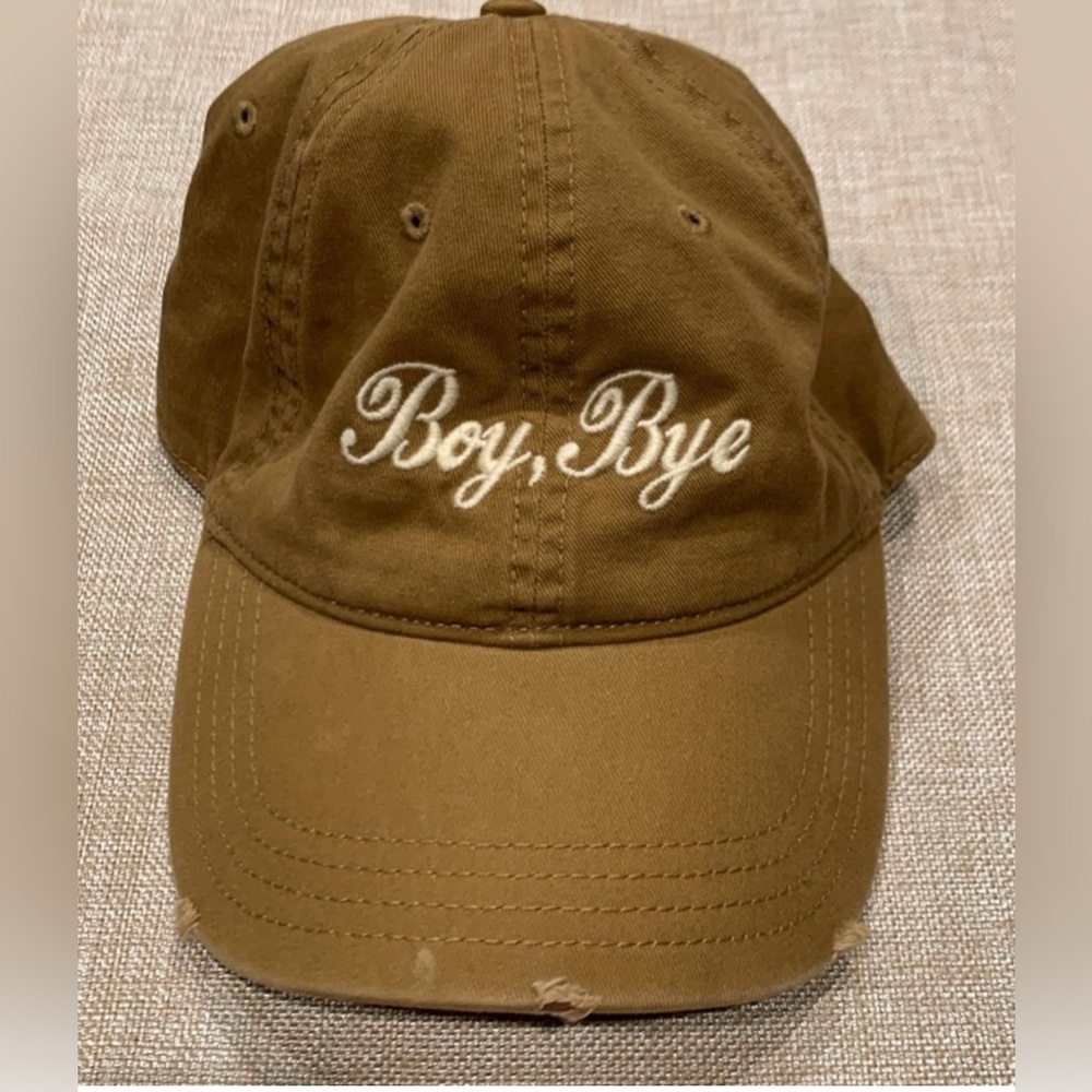 Women’s Aerie Distressed “Boy Bye” Hat Brown Embroidered Cap